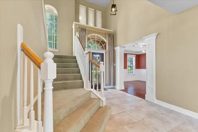 a view of staircase with furniture