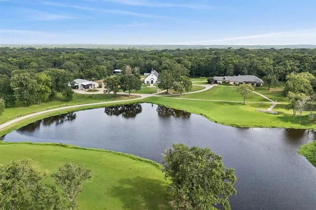 a view of a lake with a city view