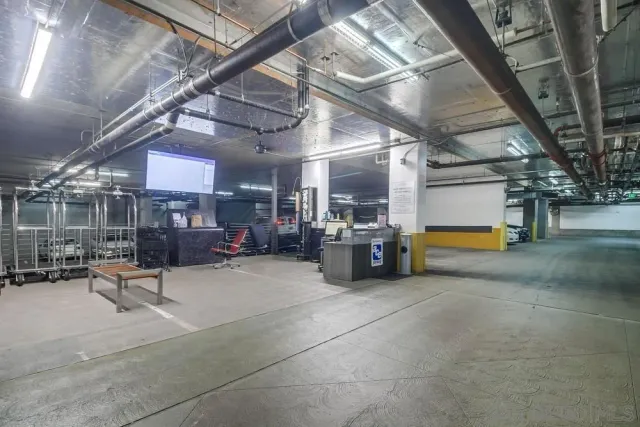 a view of a building and a street