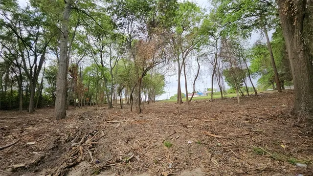 a view of a yard with wooden fence