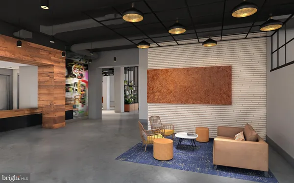 a building outdoor space with patio furniture and potted plants