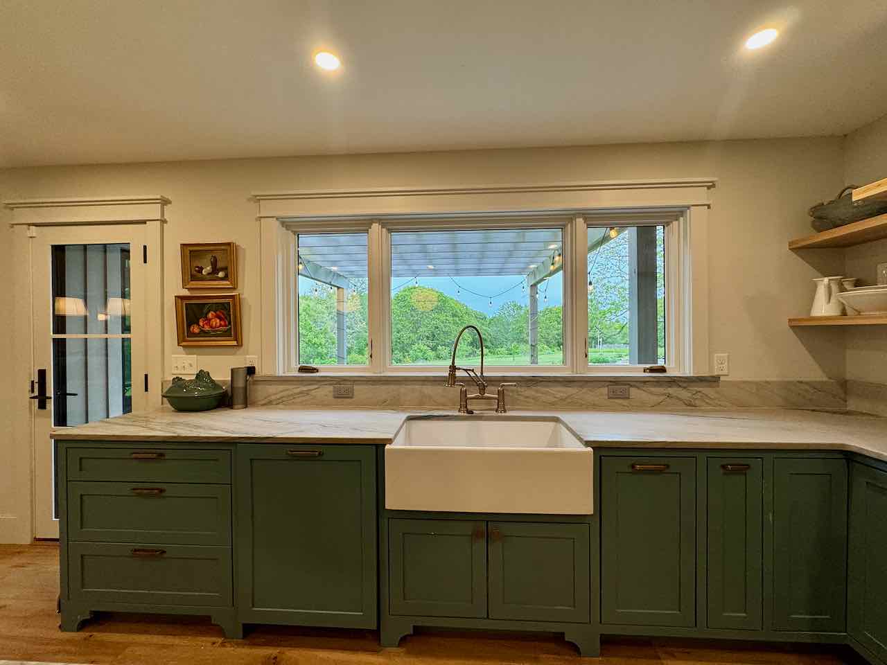 60 Meetinghouse Road Chilmark, MA 02535 - Photo 23 of 49 a bathroom with a granite countertop sink and a large mirror