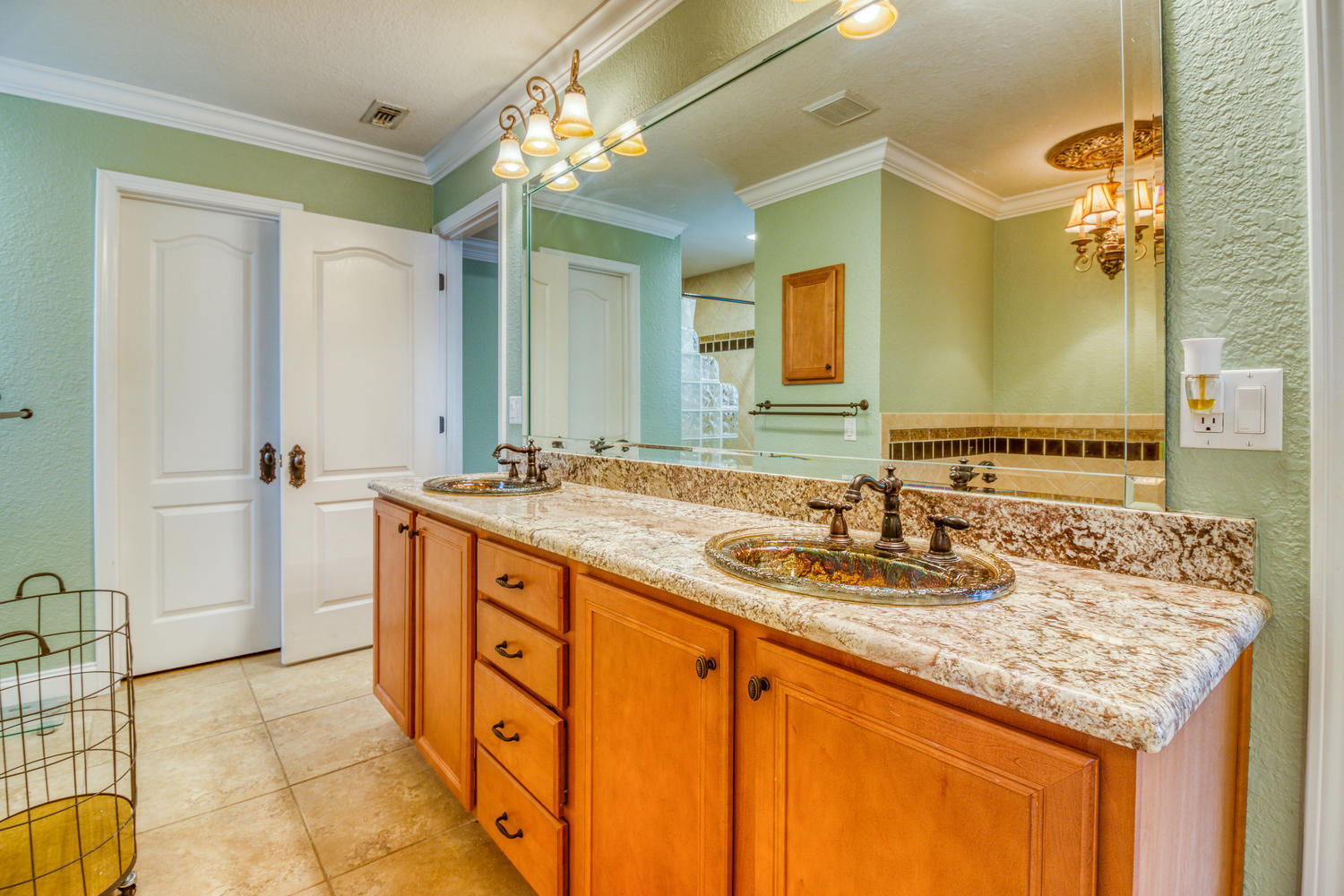 17 Buck Road Santa Rosa Beach, FL 32459 - Photo 22 of 41 a bathroom with a granite countertop sink and a mirror