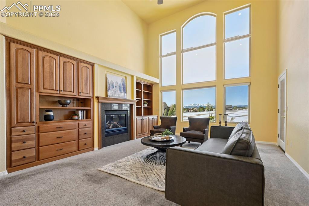 19610 Rathbone Circle Monument, CO 80132 - Photo 8 of 41 a living room with furniture a fireplace and large windows