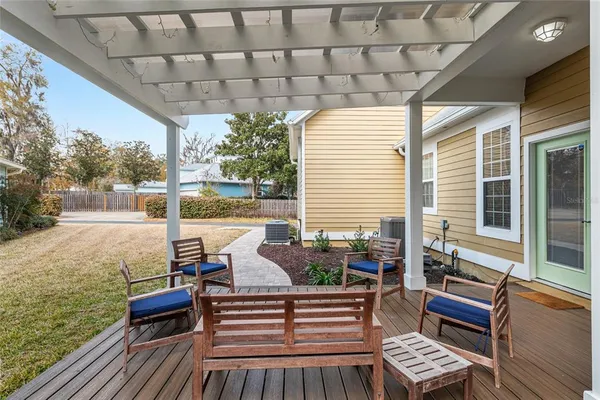 an outdoor view of house and deck