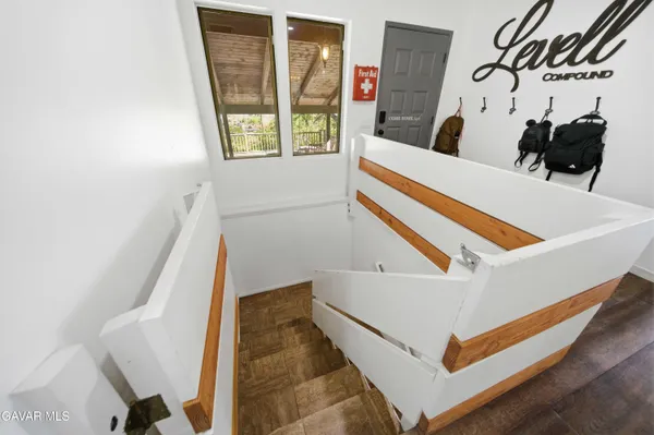 a view of an entryway and workspace