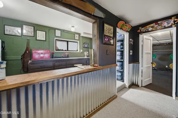a kitchen with a cabinets and a table