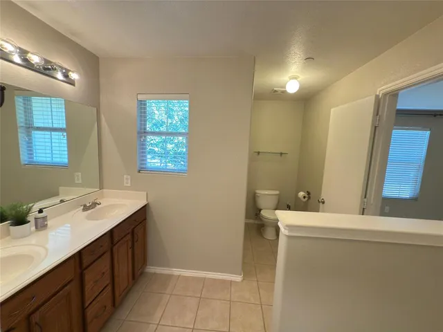 a bathroom with a sink a toilet and mirror