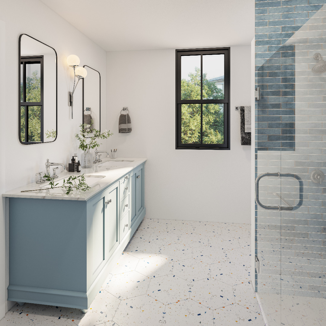 35 Double Ox Road Oak Bluffs, MA 02557 - Photo 3 of 7 a bathroom with a double vanity sink a mirror and a shower