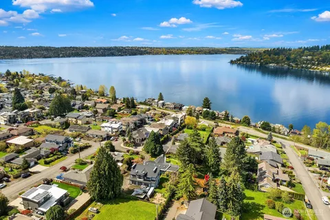 a view of a lake with a house