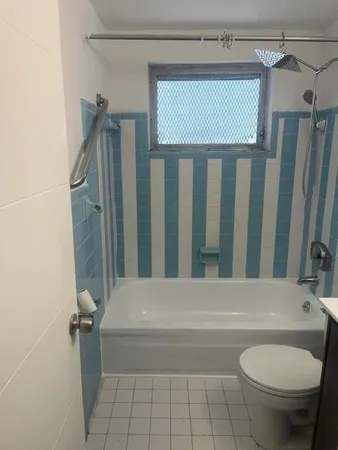a bathroom with a toilet and a bathtub