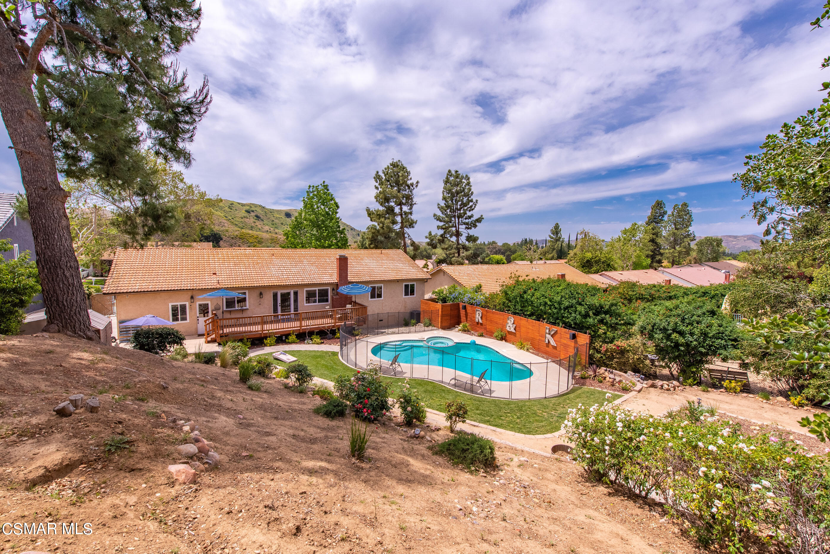 1137 Rambling Road Simi Valley, CA 93065 - Photo 50 of 77 an aerial view of a house with a swimming pool yard and lake view