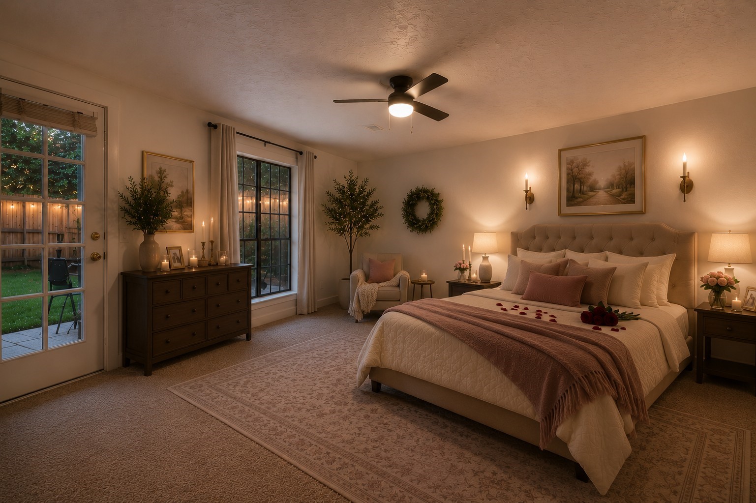 8006 Albin Lane Houston, TX 77071 - Photo 22 of 31 a spacious bedroom with a bed and a chandelier