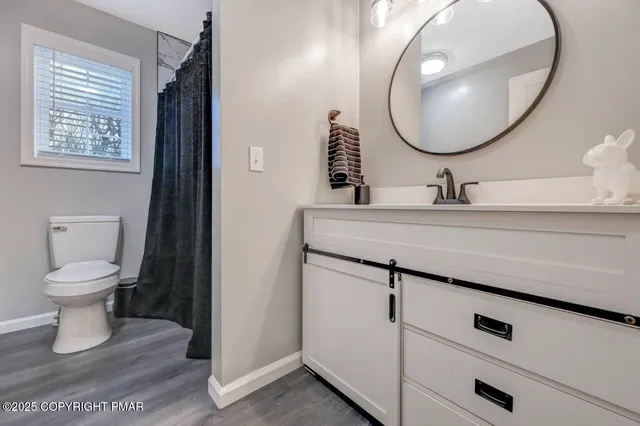 a bathroom with a toilet a sink and mirror