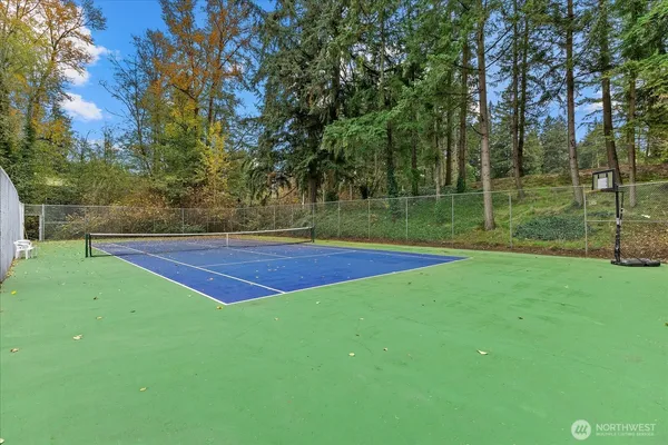 a view of a garden with deck