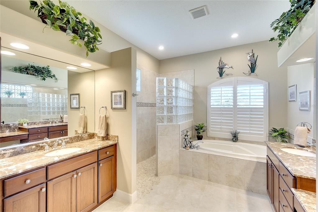 11809 Oak Ridge Drive Parrish, FL 34219 - Photo 20 of 39 a spacious bathroom with a granite countertop tub shower and mirror
