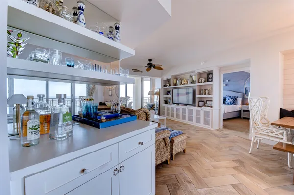 a kitchen with lots of counter top space