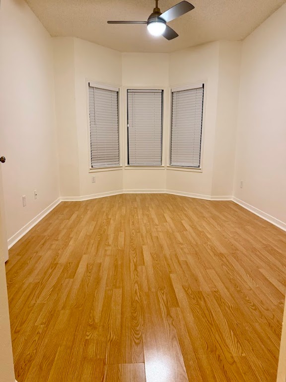915 West 23rd Street, Unit 108 Austin, TX 78705 - Photo 11 of 15 Empty room with light wood-style flooring, a textured ceiling, and ceiling fan