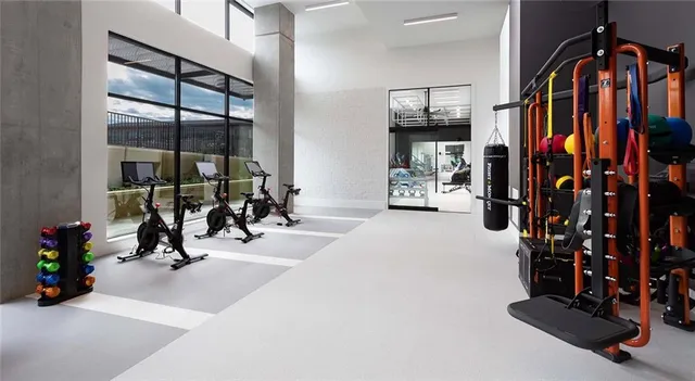 a view of a room with gym equipment