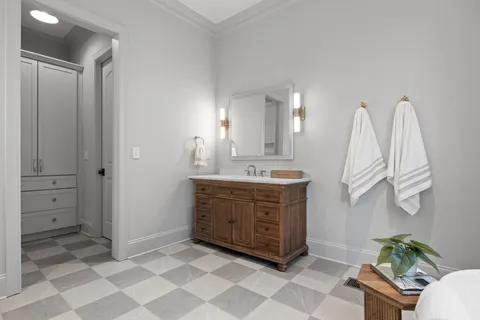 an aerial view of a house with a garden