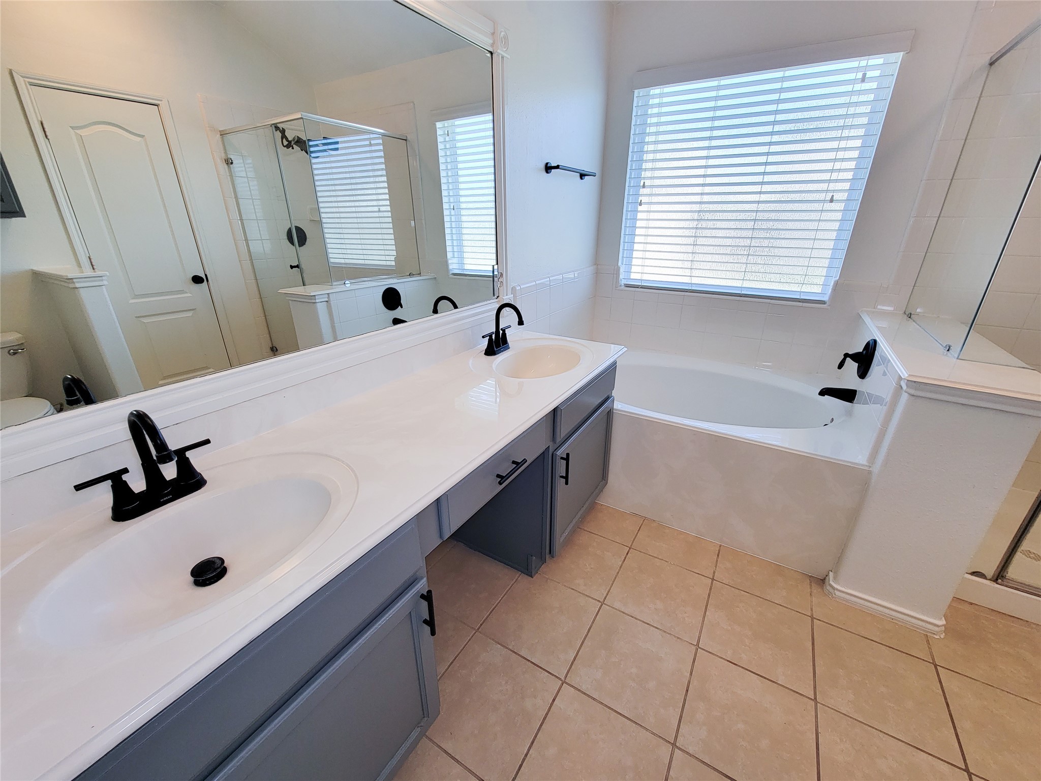 13935 Kenswick Key Lane Houston, TX 77047 - Photo 20 of 33 a bathroom with a sink a tub and a mirror