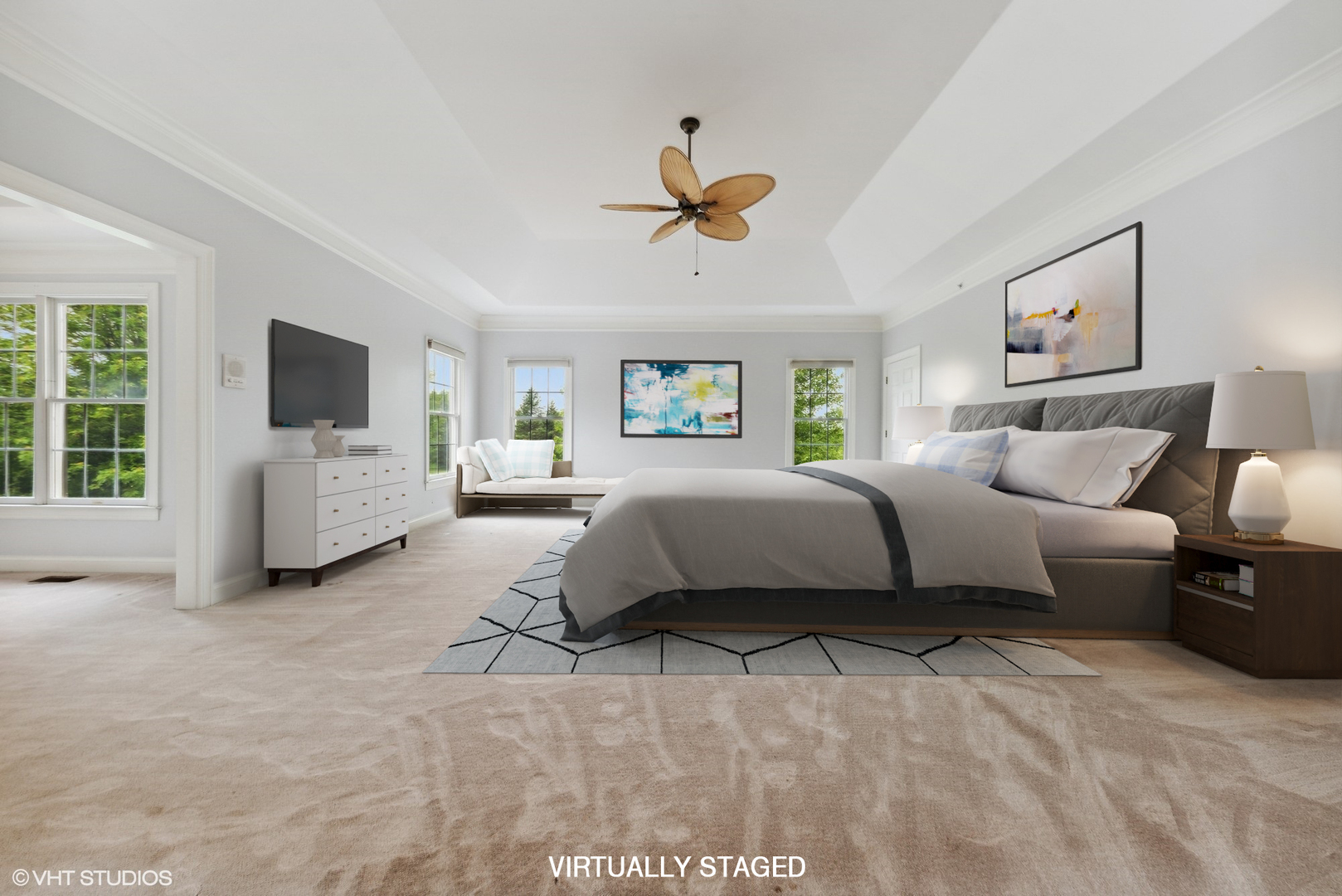 23914 Hillfarm Road Lake Barrington, IL 60010 - Photo 20 of 43 a bedroom with a large bed and ceiling fan