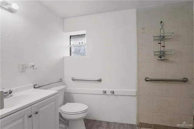 a bathroom with a sink a toilet and a mirror