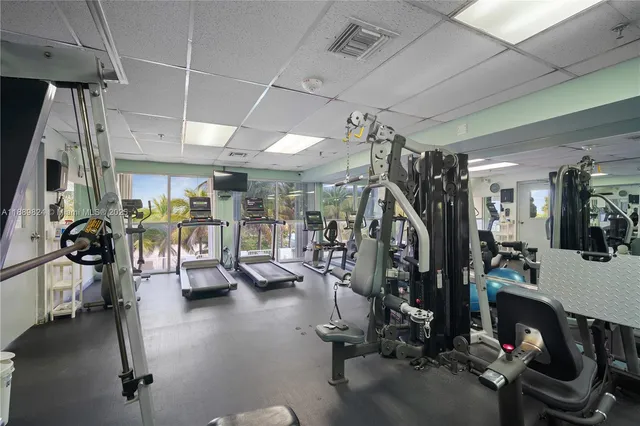 a view of a room with gym equipment