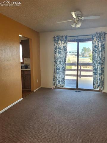 1215 Old Ranch Road Colorado Springs, CO 80920 - Photo 8 of 15 Carpeted spare room featuring a textured ceiling and ceiling fan