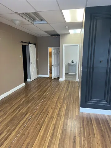 a view of a room with shelves