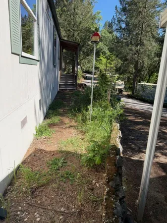 a view of a backyard of the house