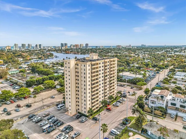 a view of a city with tall buildings