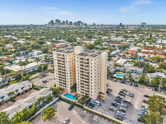 a view of a city with tall buildings