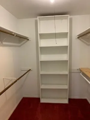 a view of walk in closet with empty racks