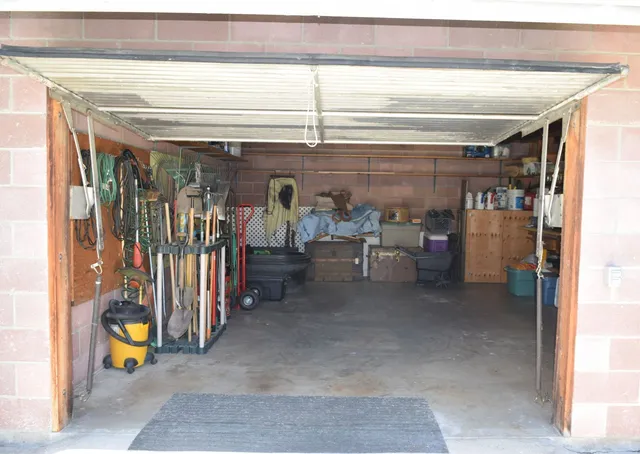 a view of a room with shelves