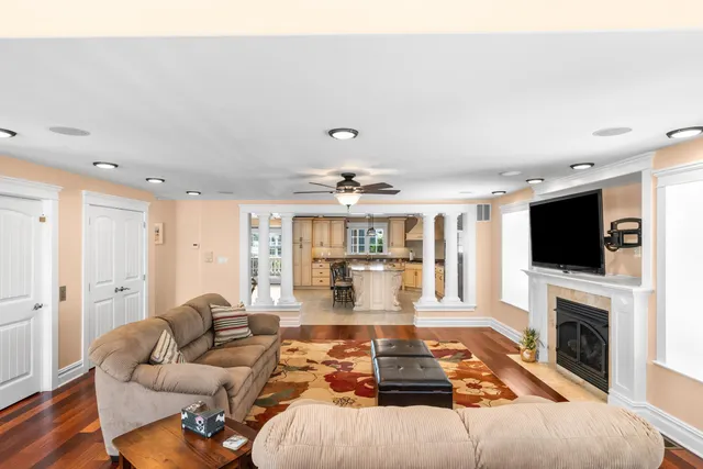 a view of a kitchen and living room