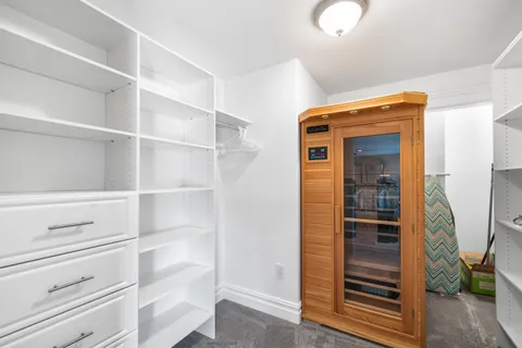 a spacious bathroom with a double vanity sink mirror and