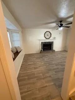 a view of an entryway with a fireplace