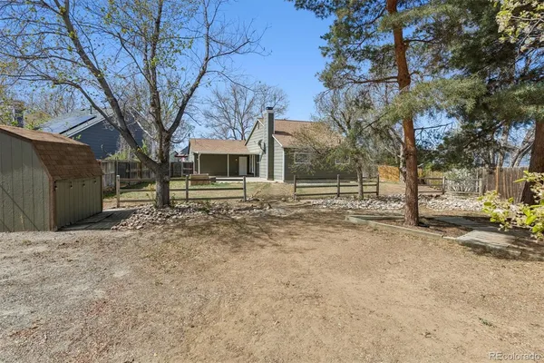 a view of a yard with a house and a large tree