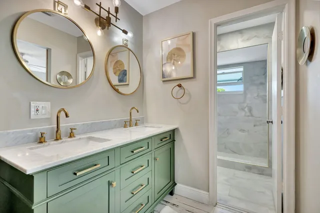 a bathroom with a shower and a toilet