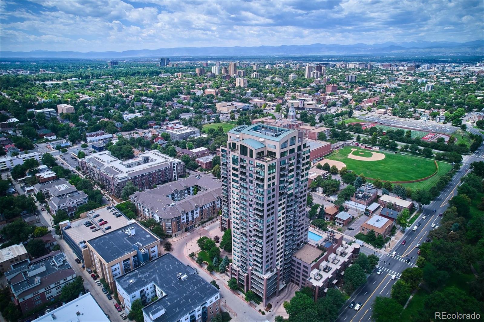 2990 East 17th Avenue, Unit 803 Denver, CO 80206 - Photo 25 of 29 an aerial view of a city with lots of residential buildings