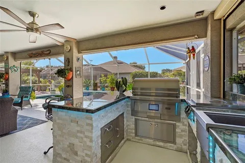 an aerial view of a house with a garden