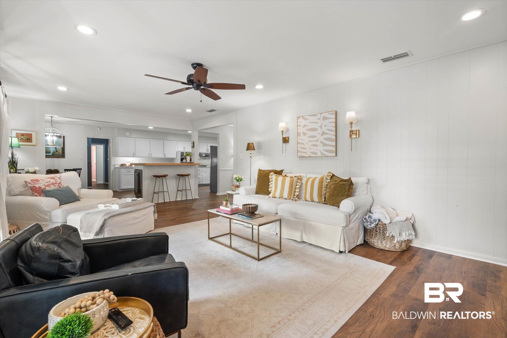 254 Woodlands Avenue Mobile, AL 36607 - Photo 43 of 50 Living room featuring dark wood-style flooring, recessed lighting, and ceiling fan