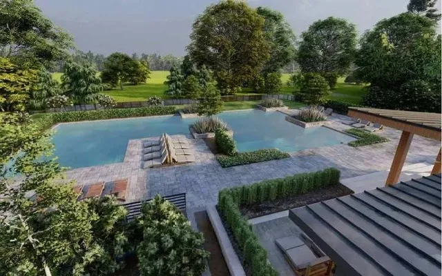 a view of a wooden deck and yard