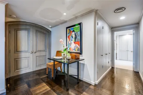 a view of a hallway with workspace