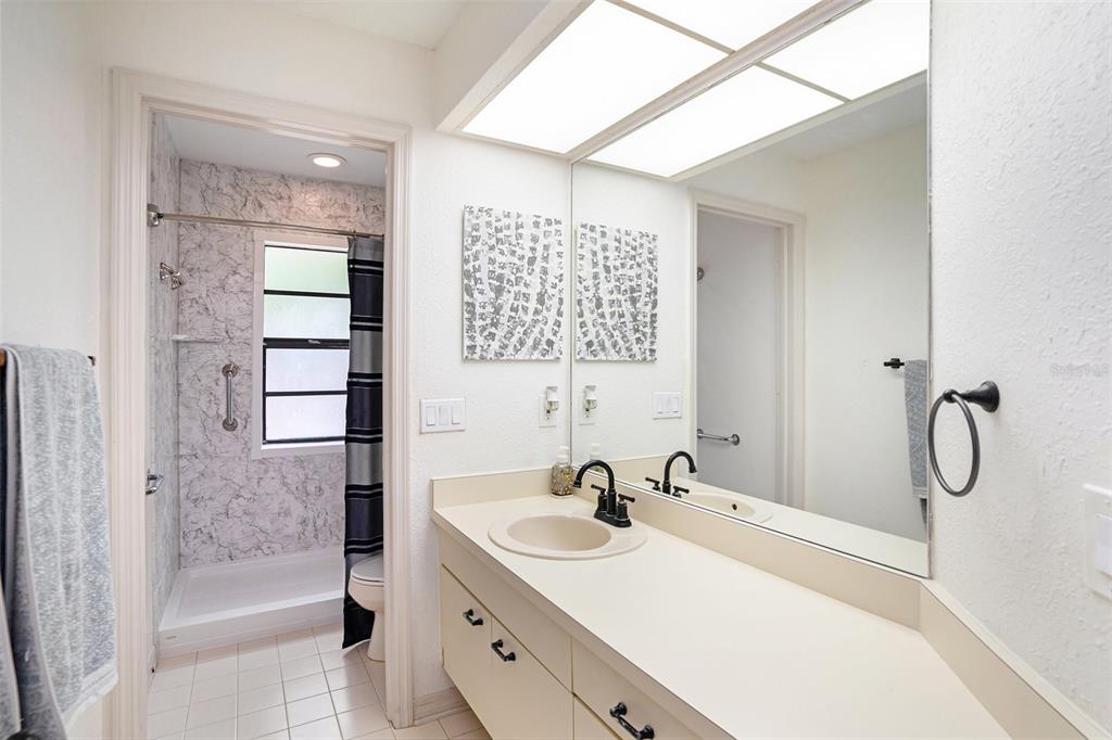 1619 Palace Court Valrico, FL 33594 - Photo 23 of 32 a bathroom with a granite countertop sink a mirror and a shower