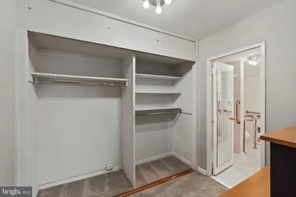 a view of walk in closet with empty racks