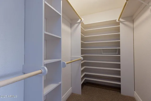 a view of walk in closet with empty racks