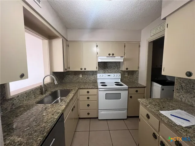 a kitchen with a stove a sink and a refrigerator