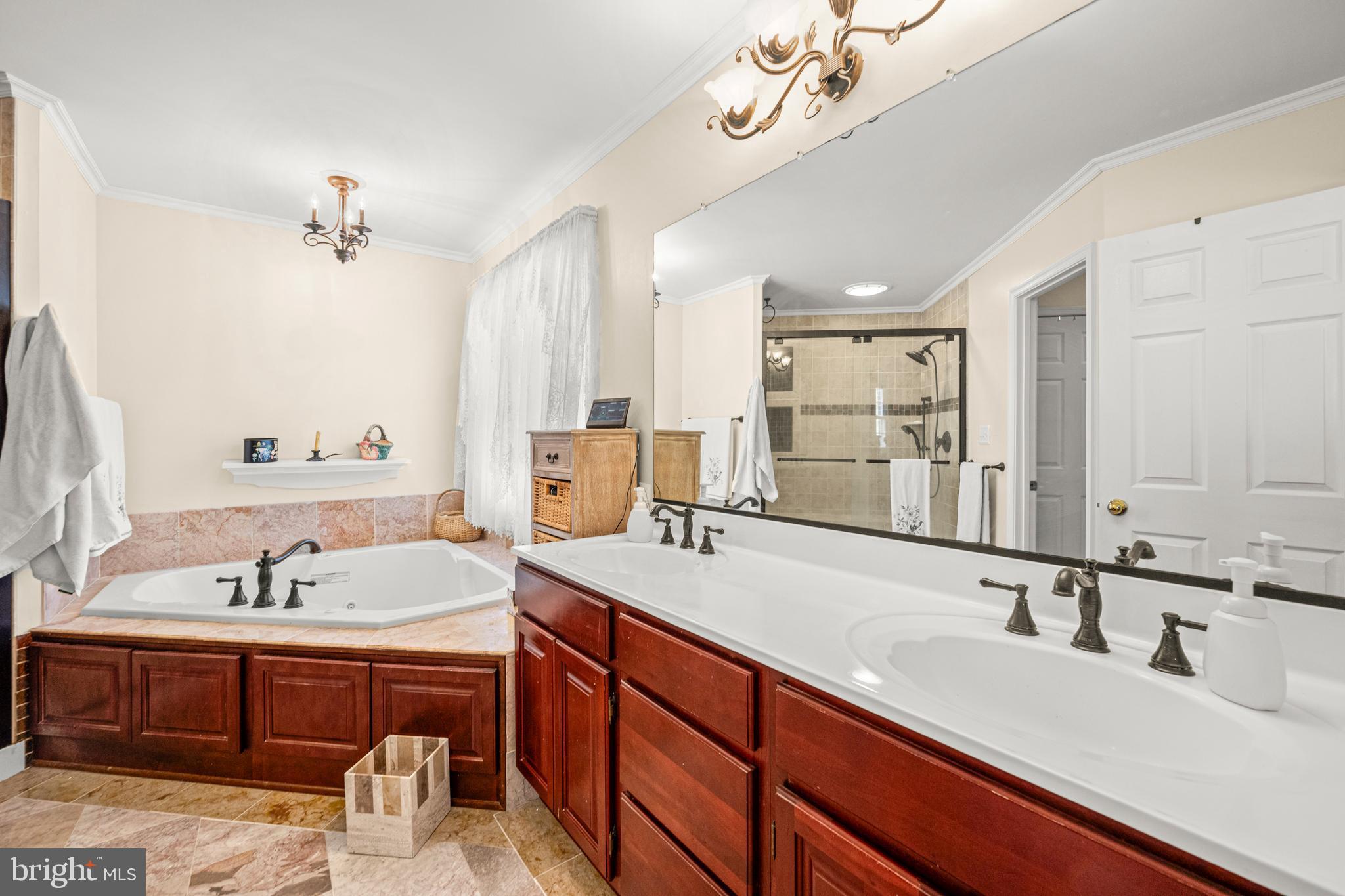7491 Mink Hollow Road Highland, MD 20777 - Photo 37 of 67 a bathroom with a sink double vanity granite tub and a mirror